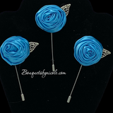 Turquoise Mens Formal wear Boutonniere, Lapel Leaf Pin, Satin Deluxe Rose Lapel Pin l Groom Boutonniere l Wedding BOUT- 034