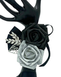 Black Silver Customized Wrist Corsage l Real Touch Roses l Prom l Formal l Mothers l Grandmothers COR-002