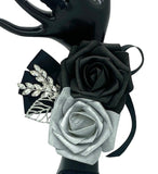 Silver Black ~ Customized Boutonniere l Lapel Pin l Real Touch Roses l Prom l Men's Formal l BOUT- 003