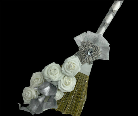 Customized Wedding Jumping broom l Silver l White Traditional Wedding Broom l Heirloom African American Heritage