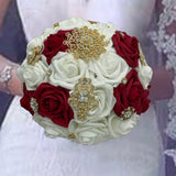 Dark Red White Round Bouquet l Real Touch Roses Brooch Bouquet~ BOU-020