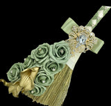 Customized Wedding Jumping broom l Sage Green l Ivory Traditional Wedding Broom l Heirloom African American Heritage