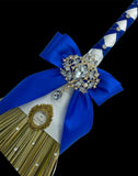 Royal Blue l White Round Bouquet l  Satin Roses Brooch Bouquet~ BOU-006