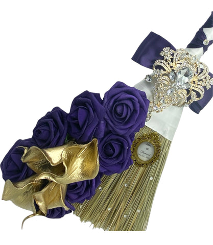 Customized Wedding Jumping broom l Purple l White Traditional Wedding Broom l Heirloom African American Heritage