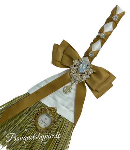 Customized Wedding Jumping broom l White l Gold l Traditional Wedding Broom l Heirloom African American Heritage