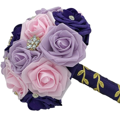 RT06 ~ Lavender Purple Pink Real Touch Roses Brooch Bouquet or DIY KIT