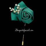 Emerald Green Mens Formal wear Boutonniere, Lapel Leaf Pin, Satin Ribbon Lapel Pin l Groom Boutonniere l Wedding BOUT- 023