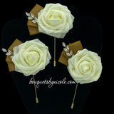 Ivory Emerald Green Round Bouquet l Waterfall bouquet l  Satin Roses Brooch Bouquet BOU-038