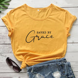 Christian Inspiration Graphic Cotton T-Shirts ~ Saved by Grace