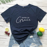 Christian Inspiration Graphic Cotton T-Shirts ~ Saved by Grace