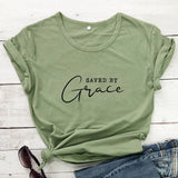 Christian Inspiration Graphic Cotton T-Shirts ~ Saved by Grace