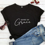 Christian Inspiration Graphic Cotton T-Shirts ~ Saved by Grace