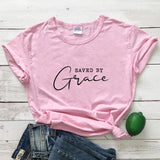 Christian Inspiration Graphic Cotton T-Shirts ~ Saved by Grace