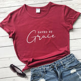 Christian Inspiration Graphic Cotton T-Shirts ~ Saved by Grace