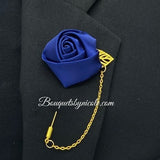 Royal Blue l White Round Bouquet l  Satin Roses Brooch Bouquet~ BOU-007