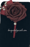 Burgundy ~ Customized Boutonniere l Lapel Pin l Real Touch Roses l Prom l Men's Formal l BOUT- 017