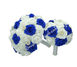 Royal Blue Round Bouquet l  Real Touch Roses Brooch Bouquet~ BOU-005