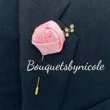 Light Pink Mens Formal wear Boutonniere, Lapel Leaf Pin, Satin Ribbon Lapel Pin l Groom Boutonniere l Wedding BOUT- 024