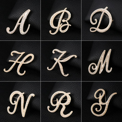 Letters Fashion Pearl Initial Letters Brooch Pins in Gold Color Plated