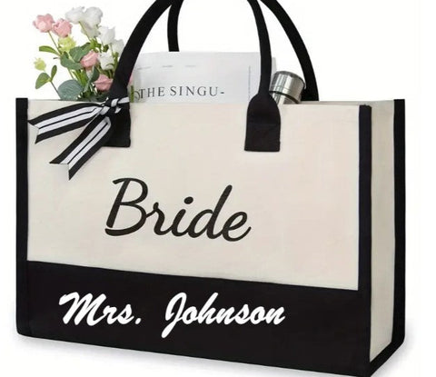 Bride Tote l Bridal Party Personalized Gifts l Bridesmaid Canvas Tote Bag l BAG-004