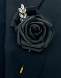 Black ~ Customized Boutonniere l Lapel Pin l Real Touch Roses l Prom l Men's Formal l BOUT- 009