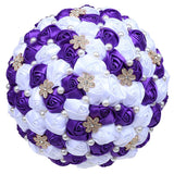 MACY~ Purple Satin Roses Cascade Waterfall Brooch Bouquet l Corsage l Boutonniere