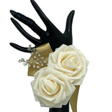 Ivory ~ Customized Boutonniere l Lapel Pin l Wrist Corsage l Real Touch Roses l Prom l Formal BOUT-045