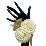 Dark Ivory Gold ~ Customized Boutonniere l Lapel Pin l Real Touch Roses l Prom l Men's Formal l BOUT- 005