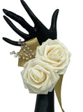 Dark Ivory Gold ~ Customized Wrist Corsage l Real Touch Roses l Prom l Formal l Mothers l Grandmothers COR-004