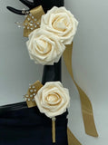 Dark Ivory Gold ~ Customized Wrist Corsage l Real Touch Roses l Prom l Formal l Mothers l Grandmothers COR-004