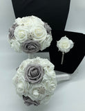 Silver White Cascade Bouquet l Waterfall bouquet l  Real Touch Roses Brooch Bouquet CB-006