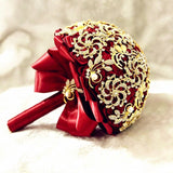 Red Luxury Round Bouquet l  Satin Roses Brooch Bouquet~ BOU-026