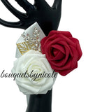 Red Luxury Round Bouquet l  Satin Roses Brooch Bouquet~ BOU-026