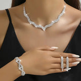 4pcs SILVER Jewelry Set l Rhinestone Earrings l Necklace l Bracelet l Prom l Wedding JS-904