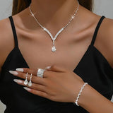 4pcs SILVER Jewelry Set l Rhinestone Earrings l Necklace l Bracelet l Prom l Wedding JS-905