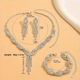 4pcs SILVER Jewelry Set l Rhinestone Earrings l Necklace l Bracelet l Prom l Wedding JS-906