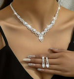 4pcs SILVER Jewelry Set l Rhinestone Earrings l Necklace l Bracelet l Prom l Wedding JS-907