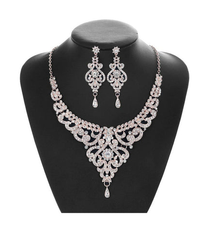 Ronyme Wedding Bridal Jewelry Set ,White Jewelry Set Rhinestone Necklace Earrings Set for Gift Costume Accessories Party Brides Teen, Kids Unisex, Size: with