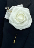 White Real Touch Rose Boutonnières Pin Formal Wear Wedding Prom RT-B010