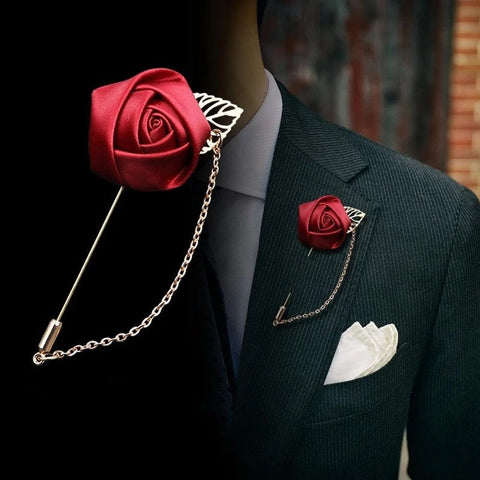 Lapel Flower Gold Leaf Pin Rose for Wedding Boutonniere Stick for