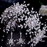 HP-0014 3pcs Pearls l Rhinestone l Vintage l Bridal Vine Hairpiece + Matching Earrings l Hair Comb l Tiara l Crown l Silver