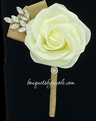Lapel Flower Gold Leaf Pin Rose for Wedding Boutonniere Stick for