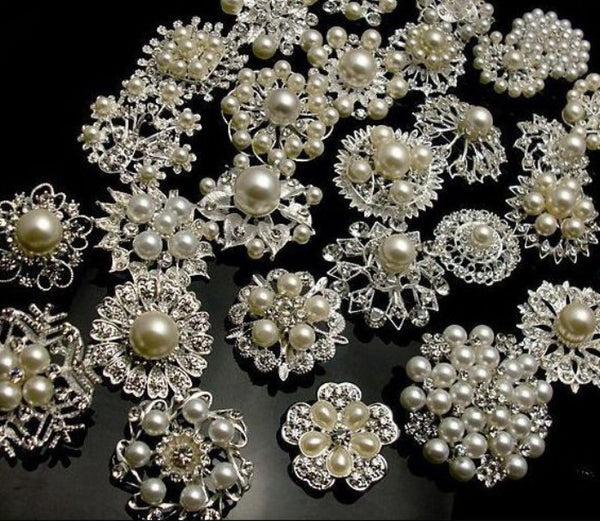 5/8 Pearl Rhinestone with Silver Stem Bouquet Jewelry - Pack of 100  Rhinestone Floral Picks - CB Flowers & Crafts